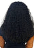 Person with voluminous, curly black hair on a white background